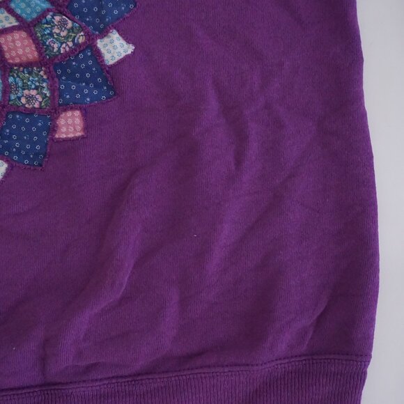 VTG Hanes Purple Cotton Blend Patchwork Quilt Graphic Mosaic Sweatshirt M - Picture 5 of 9